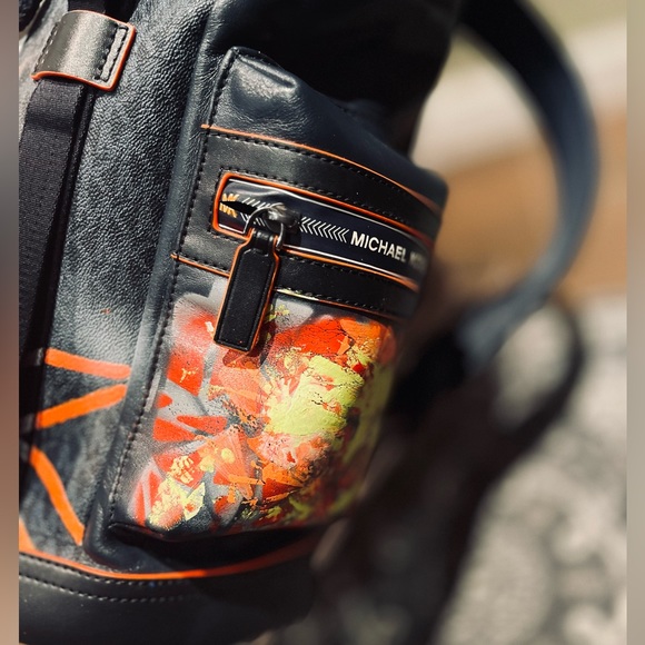 NWT Signed MICHAEL KORS MENS COOPER BACKPACK in ORANGE NAVY COLLAB X ToAsTed - Picture 6 of 11